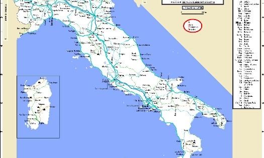 Italian rautatiet - kartta, sivusto, valokuva