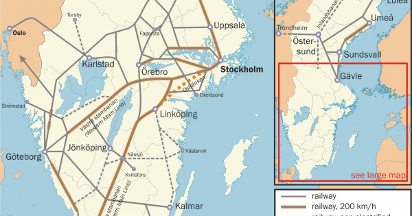 Ruotsin rautatiet - kartta, sivusto, valokuva