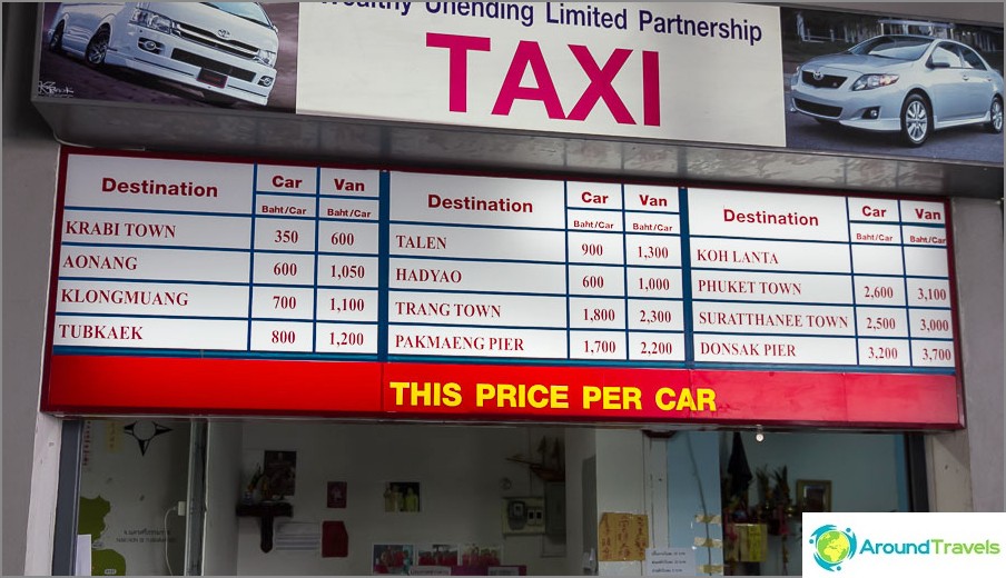 Taxi price from Krabi airport