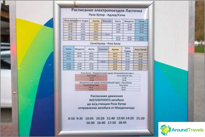 Schedule of free shuttles Rosa Khutor