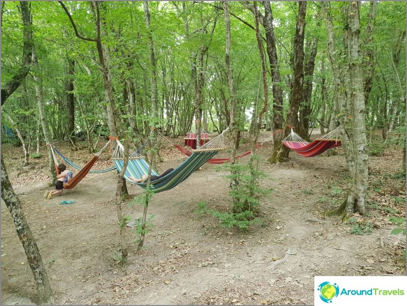 Near the gazebo there is a clearing with hammocks