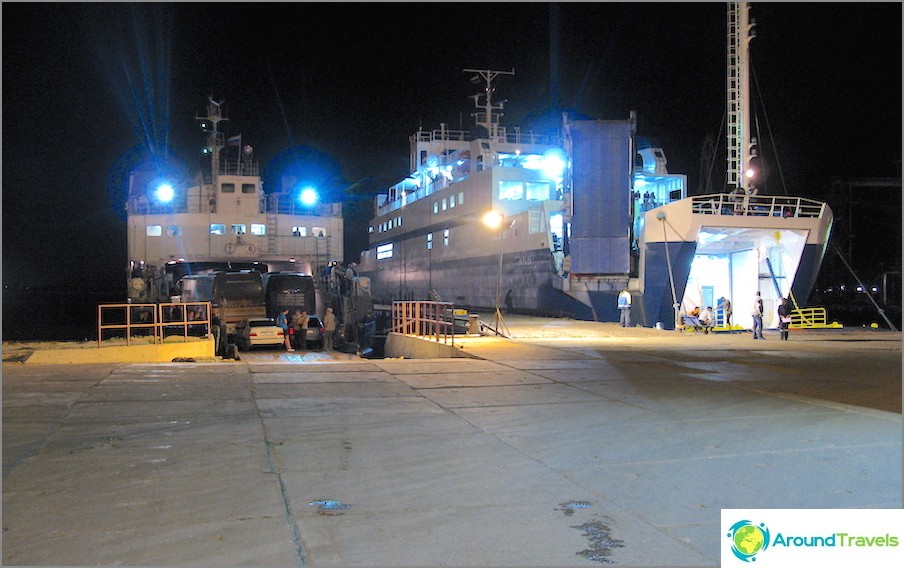 Loading cars on a ferry to Crimea