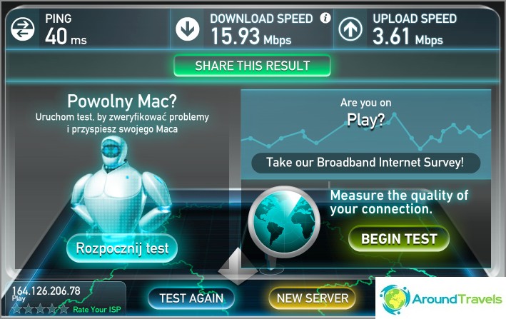 3G speed in Warsaw, operator Play