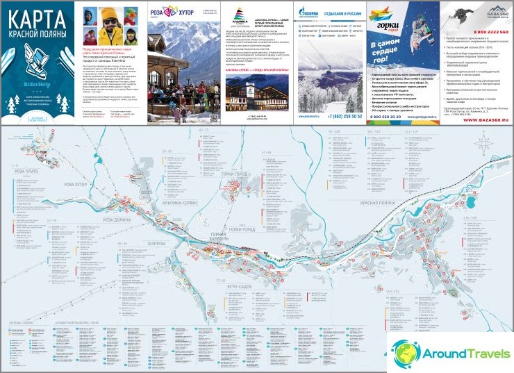 Carte de tous les villages de Krasnaya Polyana en hiver (cliquable)