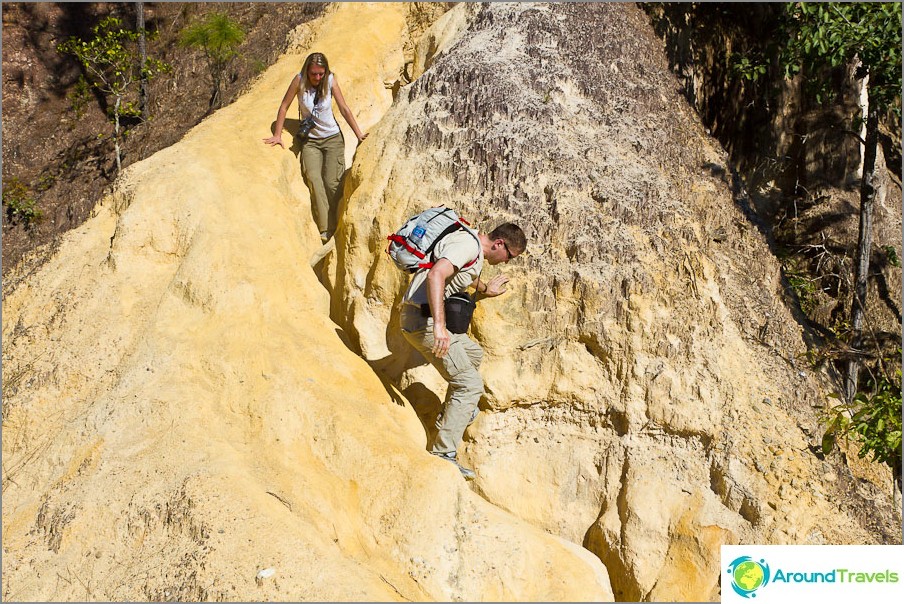 But the most interesting thing is to climb loose rocks, getting dirty in dust.