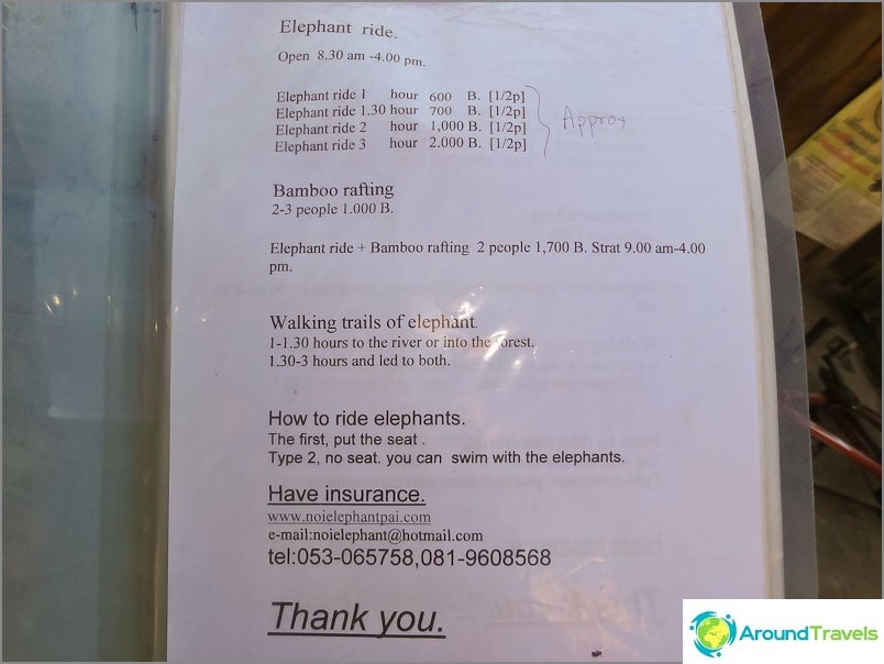 Prețuri pentru călăritul unui elefant într-o altă agenție de turism