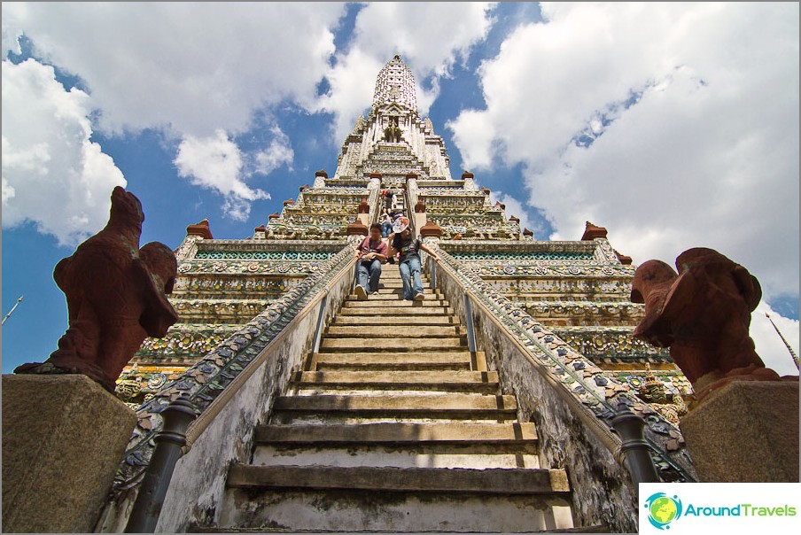 Escaliers raides jusqu'au sommet du stupa
