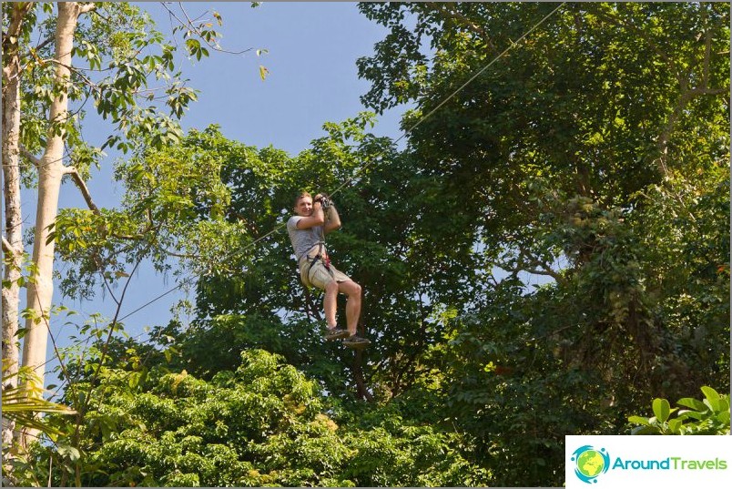 We fly with the breeze along the zip-line