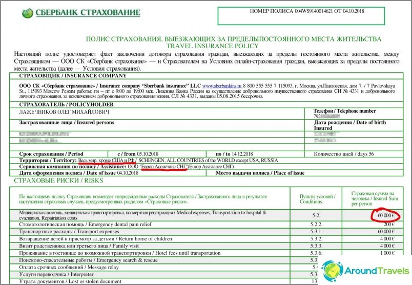 وثيقة السفر الخاصة بي من Sberbank Insurance