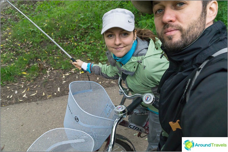 We ride bicycles in the garden