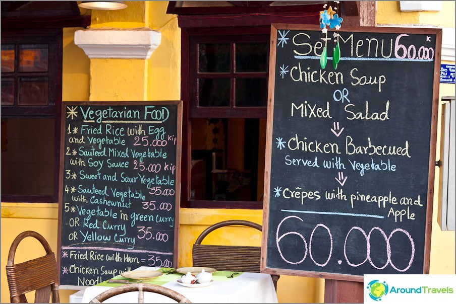 Prices in a cafe for foreigners - Vientiane