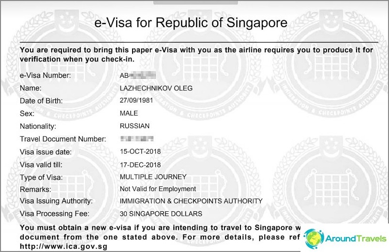 Voici à quoi ressemble mon visa électronique pour Singapour