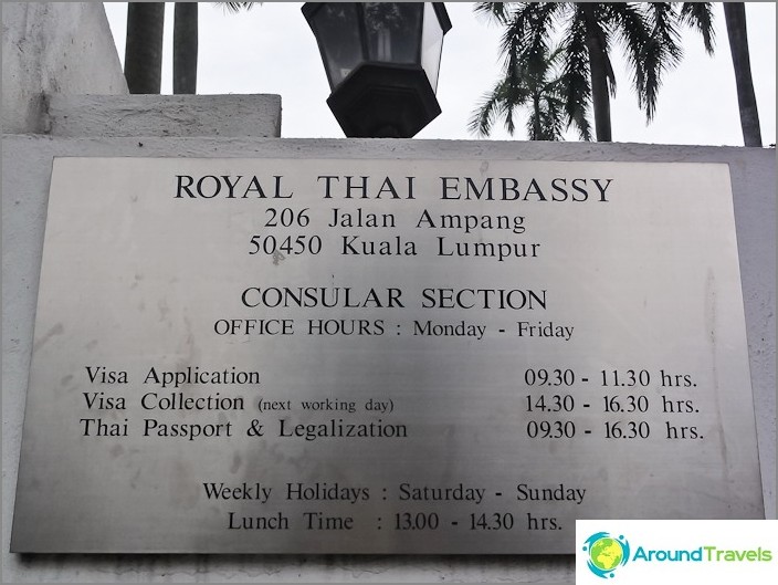 Opening hours of the Thai consulate in Malaysia