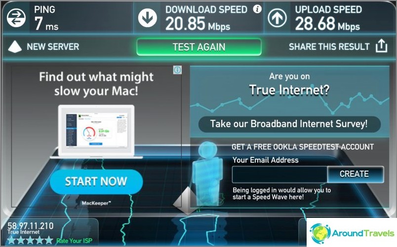 Скоростта на Wifi е добра за Тайланд