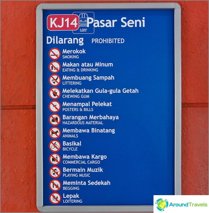 Co jest zabronione w metrze Kuala Lumpur