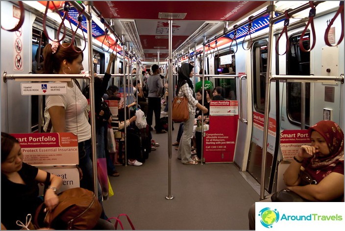 In a carriage of an LRT train, light metro in Kuala Lumpur