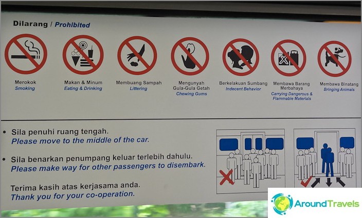 Um monte de proibições no metrô em Kuala Lumpur