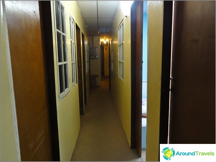 Narrow corridors and compartment doors to rooms