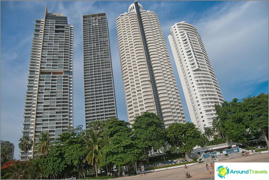 High-rise hotel buildings in the central part of the beach