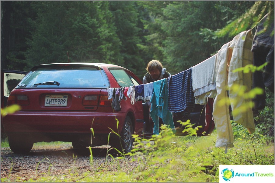 Drying clothes somewhere in the protected forests of the USA