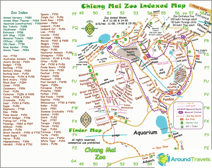 Chiang Mai zoologijos sodo žemėlapis