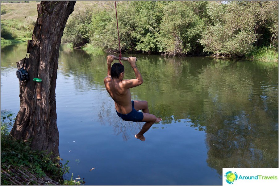 Bungee jumping into the river