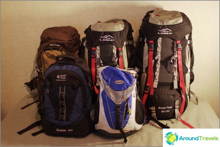 Our family collection of backpacks for hiking.