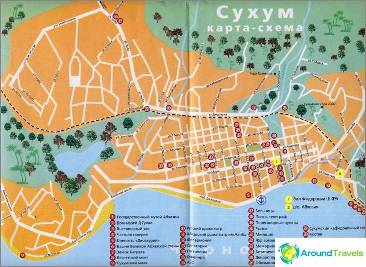 Mapa Sukhum. Abcházsko