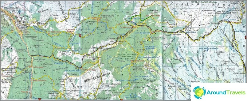 Karta över turistvägen Kurluk Su - Tyrke - Karabi - Rybachye