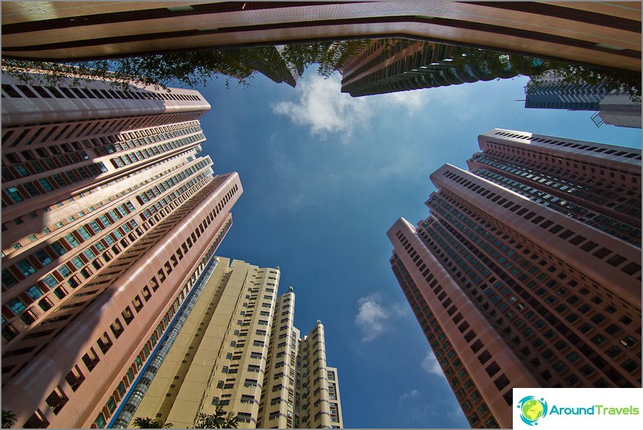 In the well of high-rise buildings on Hong Kong Island