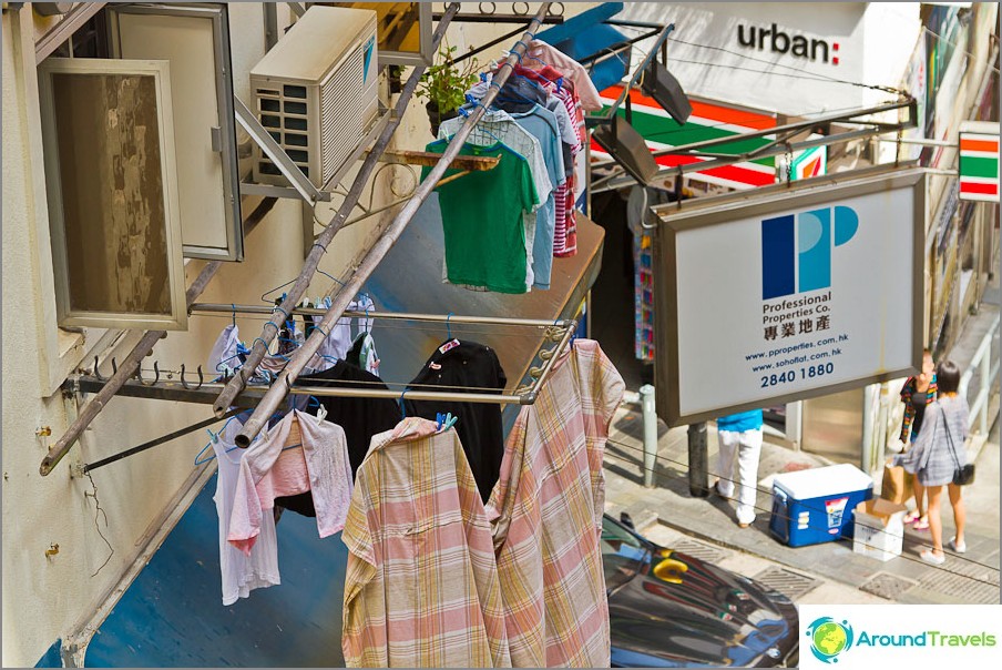 The laundry is all dried on the street