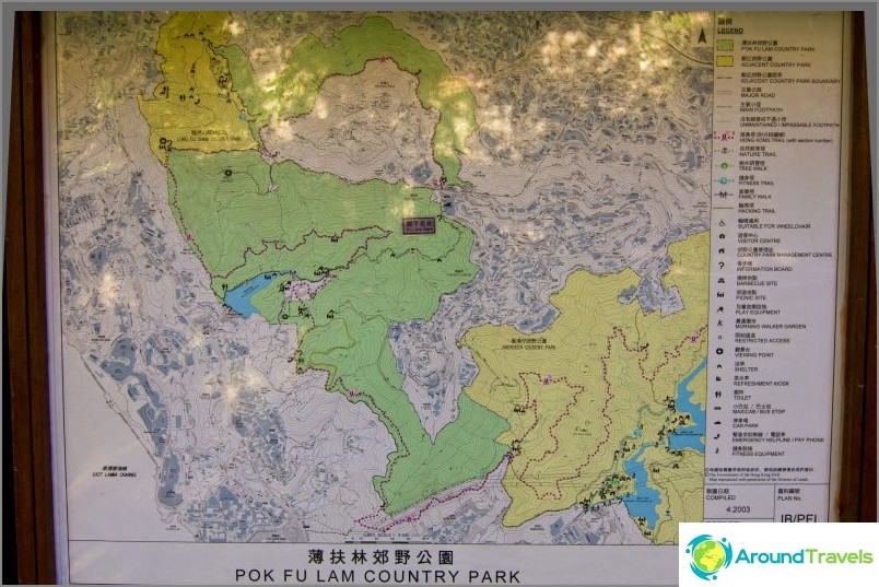 Karta över rutter på Hong Kong Island nära Victoria Peak (klicka på en stor fil)