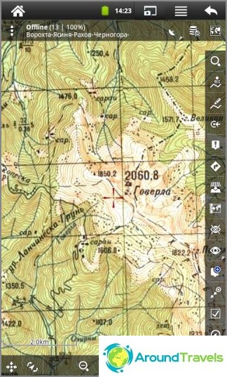 Locus Harita programında Karpatların raster topografik haritası