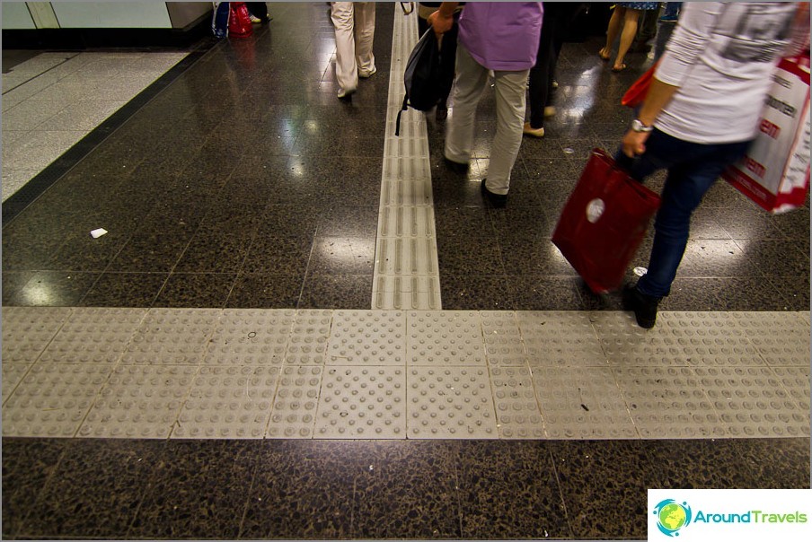 Everywhere in the subway and public places if the guides are for the blind