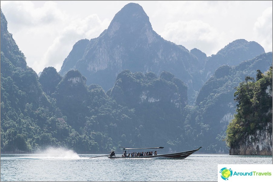 By boat on Cheow Lan lake