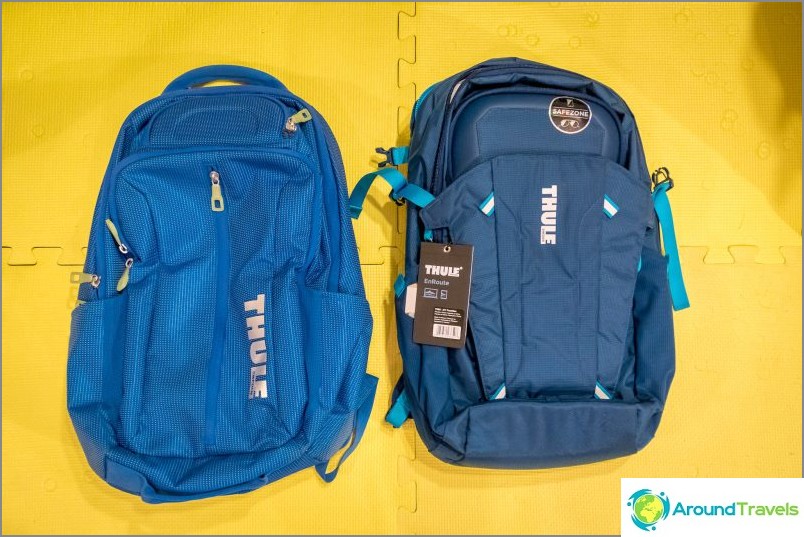 Översikt av Thule EnRoute Blur 2-ryggsäckar (höger) och Thule Crossover-ryggsäck (vänster)