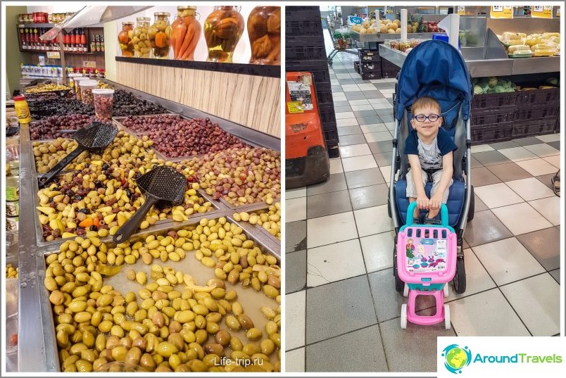 Al supermercato, ognuno ha il proprio feticcio: io ho le olive, Yegor ha un carrello