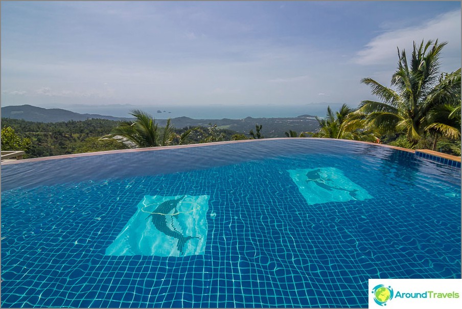 The pool is designed so that it looks like it is on a cliff