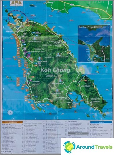 Mapa Koh Chang z hotelami i atrakcjami