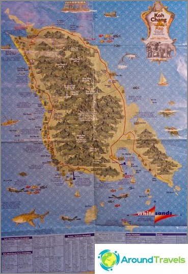 Mapa Koh Chang z zabytkami i podpisami