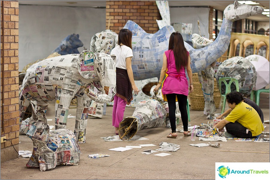 Here animals are already pasted over with paper