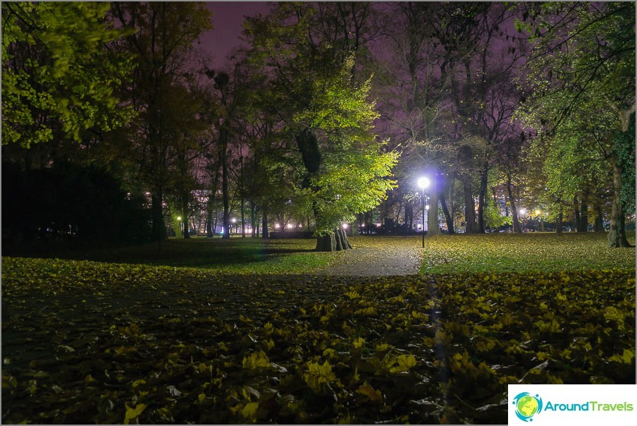 Park Garden Janka Kralja in Bratislava in the evening