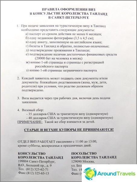 List of documents for a Thai visa in St. Petersburg