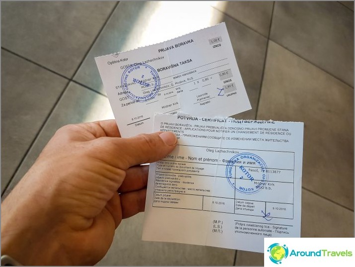 Registro no Montenegro, recibo